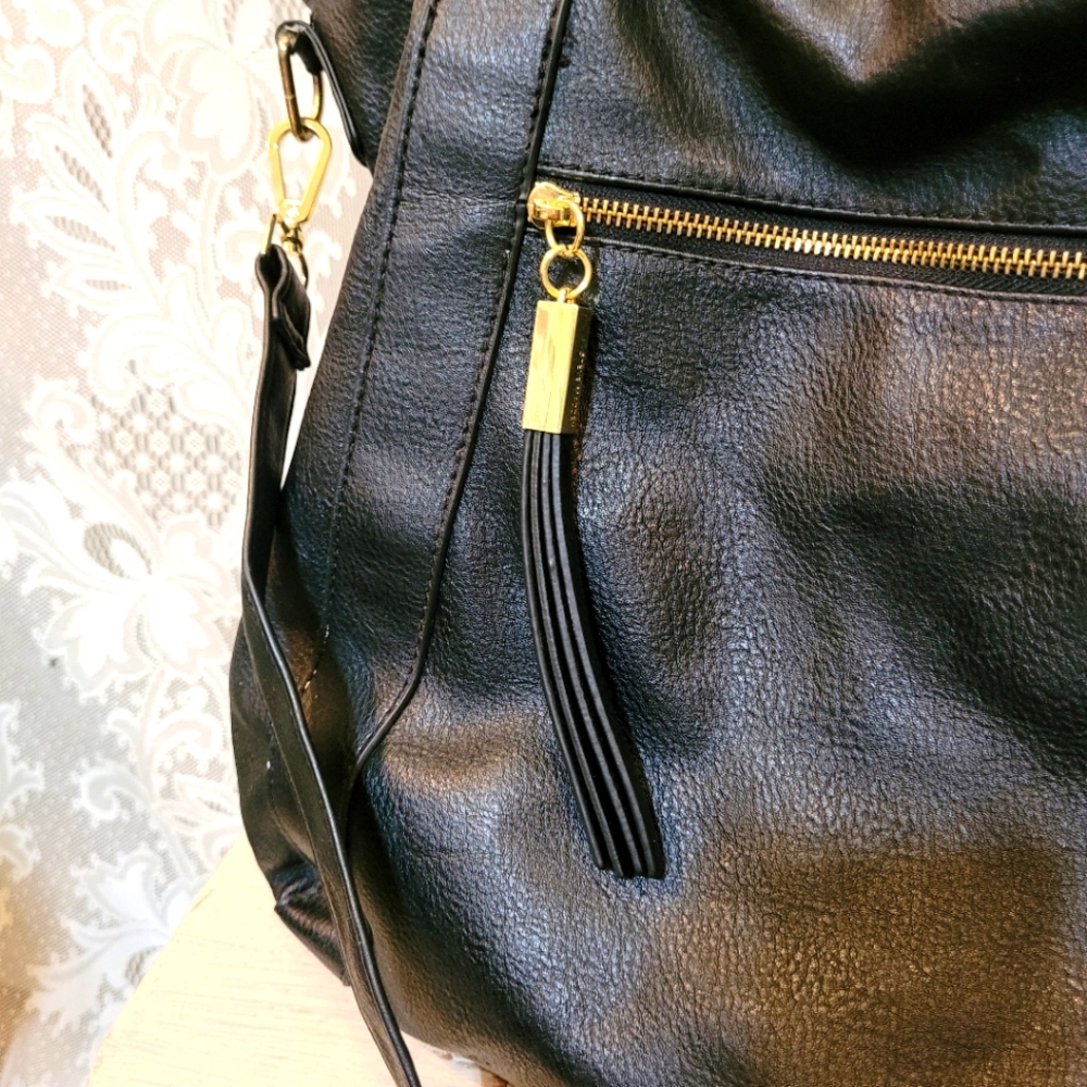 Steve Madden Large Black Leather Tote With Tassels - Picture 8 of 12